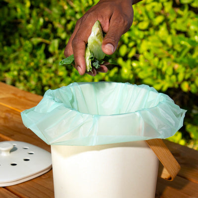 Repurpose Compostable Small Bin Bag Bundle (3 gal) used in a small bin with compostable trash.