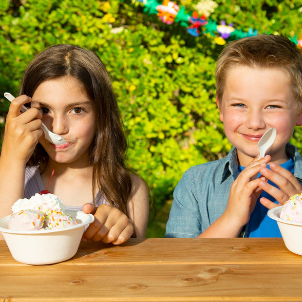 Repurpose 100% Compostable Bowls (16 oz) Served with Ice Cream with our Repurpose Compostable Spoons, perfect for children!