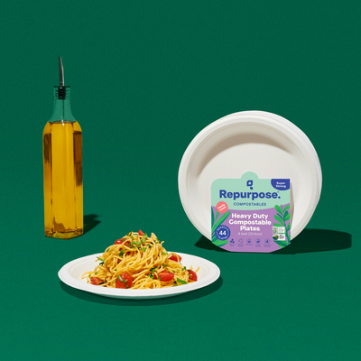 Repurpose 100% Compostable 9” Everyday Plates used with Pasta & Olive Oil