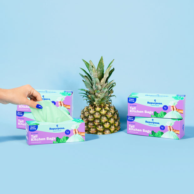 Repurpose 100% Compostable Tall Kitchen Bag  Bundle (13 gal) & Packaging with pineapple